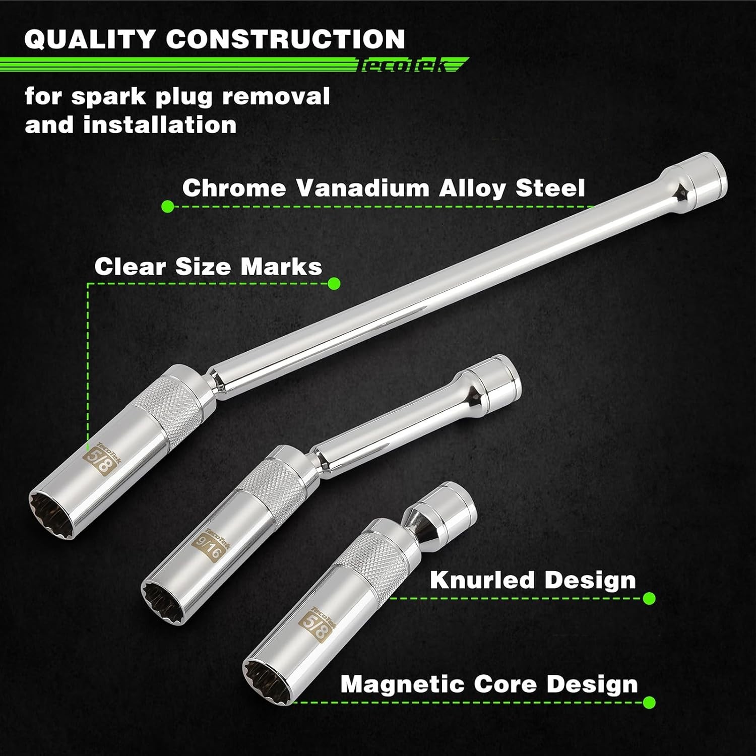 7Pc 3/8″ Drive Magnetic Swivel Spark Plug Socket Set CR-V 5/8 13/16 14mm