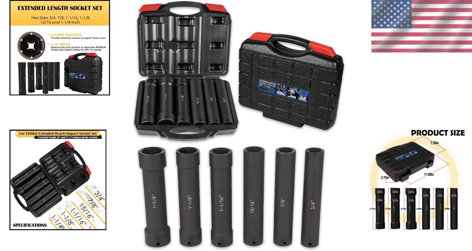 6-Piece 1/2″ Drive Extended Length Impact Socket Set – Heavy-Duty Performance