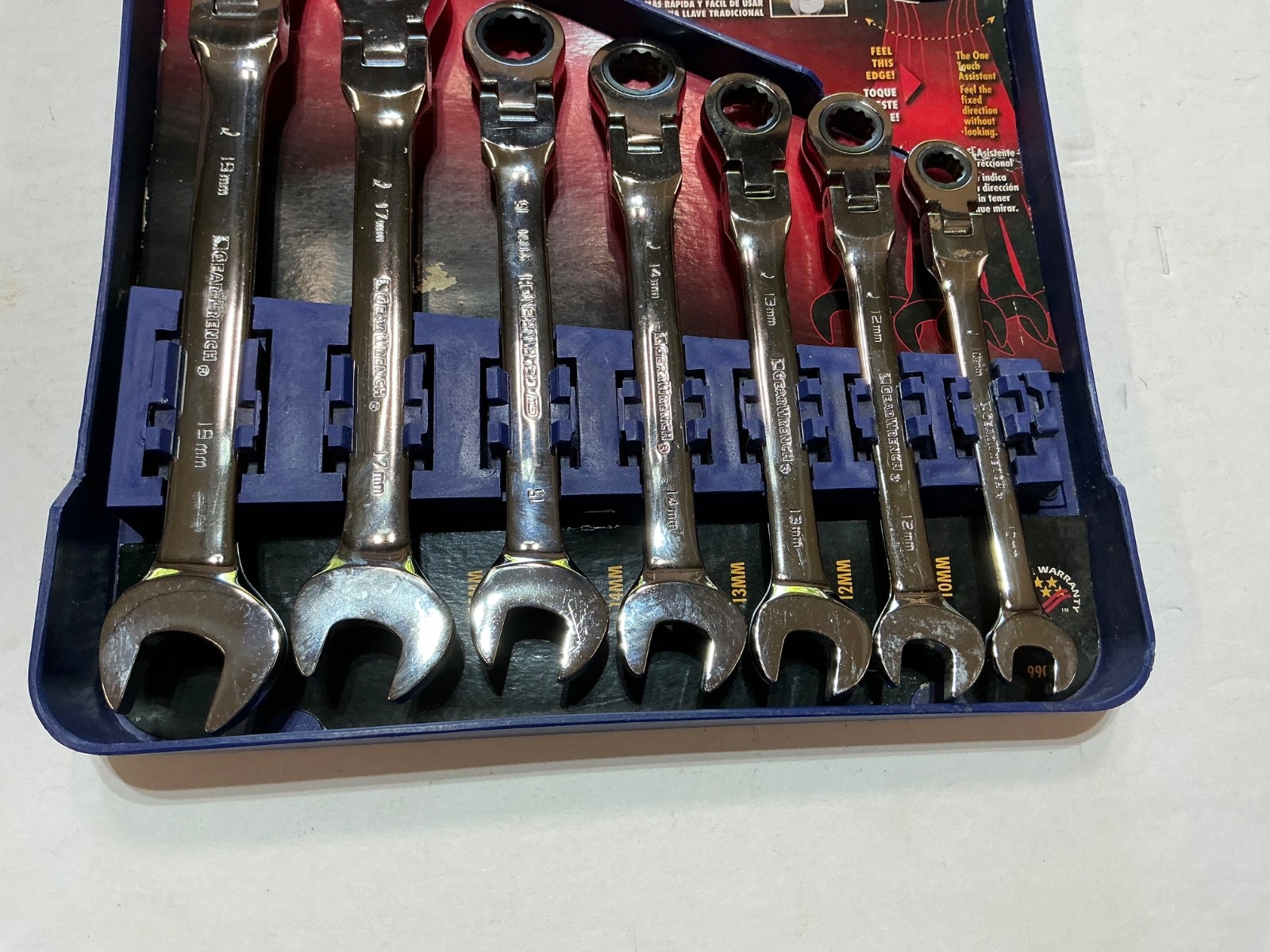 NOS GearWrench 7 pc metric ratchet flex end combination wrench set 10-19mm 9900D