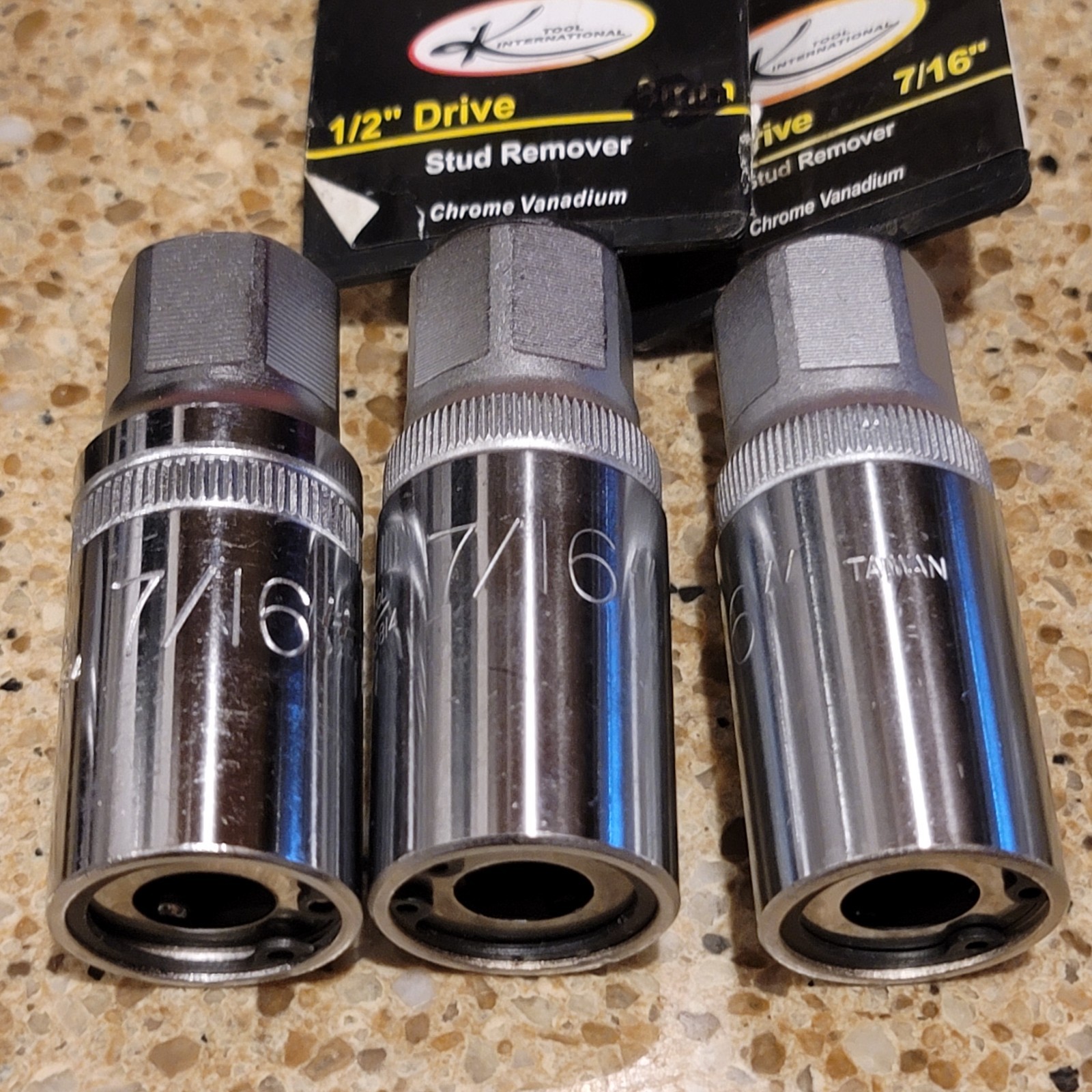 K TOOL STUD REMOVER SOCKETS RANDOM SIZES 1/2″ DRIVE 1/4″, 7/16″, 10mm, 12mm NOS