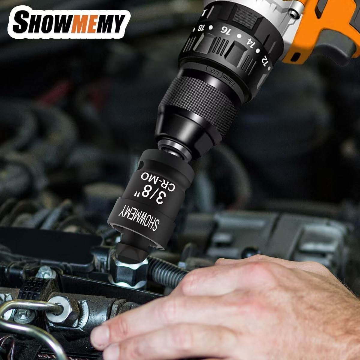 3-Pc Impact Swivel Socket Set with Adapters, Wobble Socket, Cr-Mo Steel, 1/4″-1/
