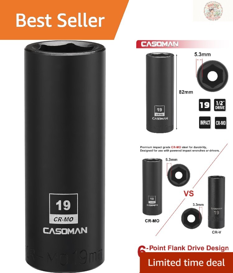 Chrome Molybdenum 19mm Deep Impact Socket | 6-Point 1/2-Inch Drive for Heavy Use