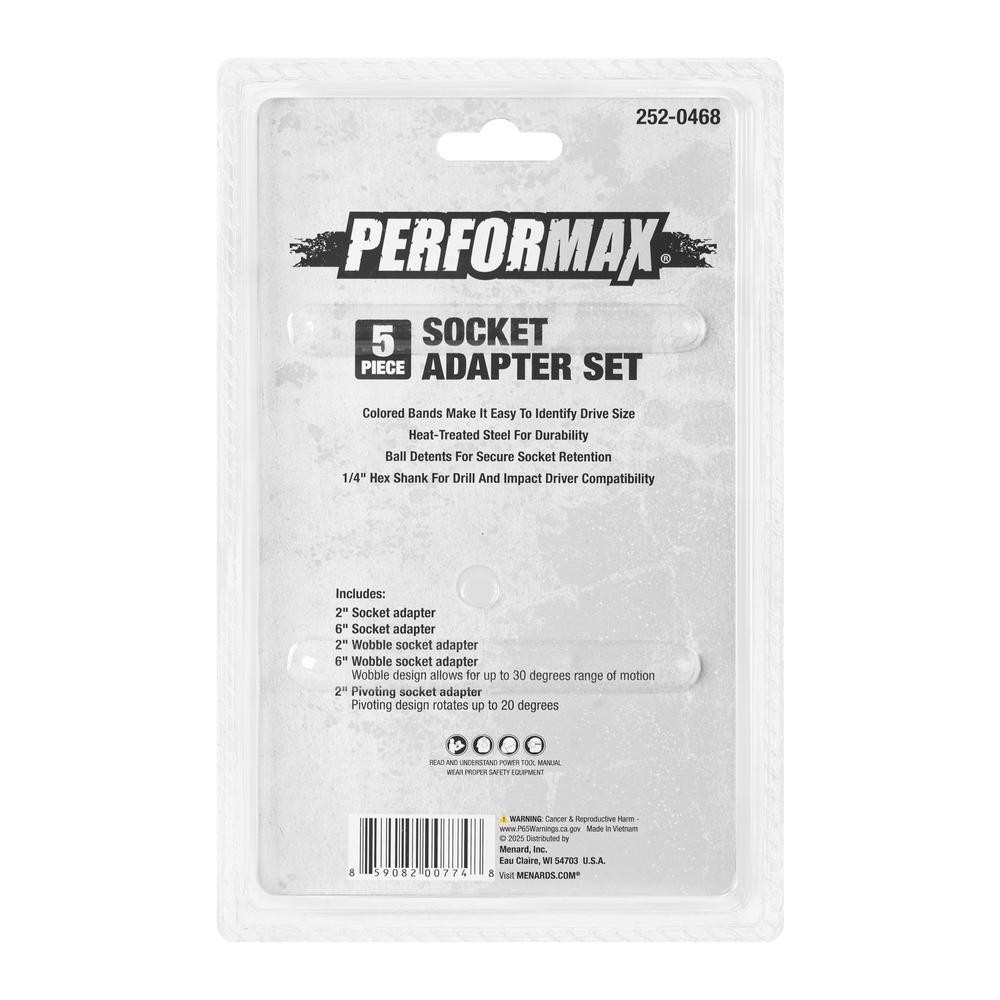 Performax® 3/8″ Drive Quick-Change Hex Shank Socket Adapter Set – 5 Piece
