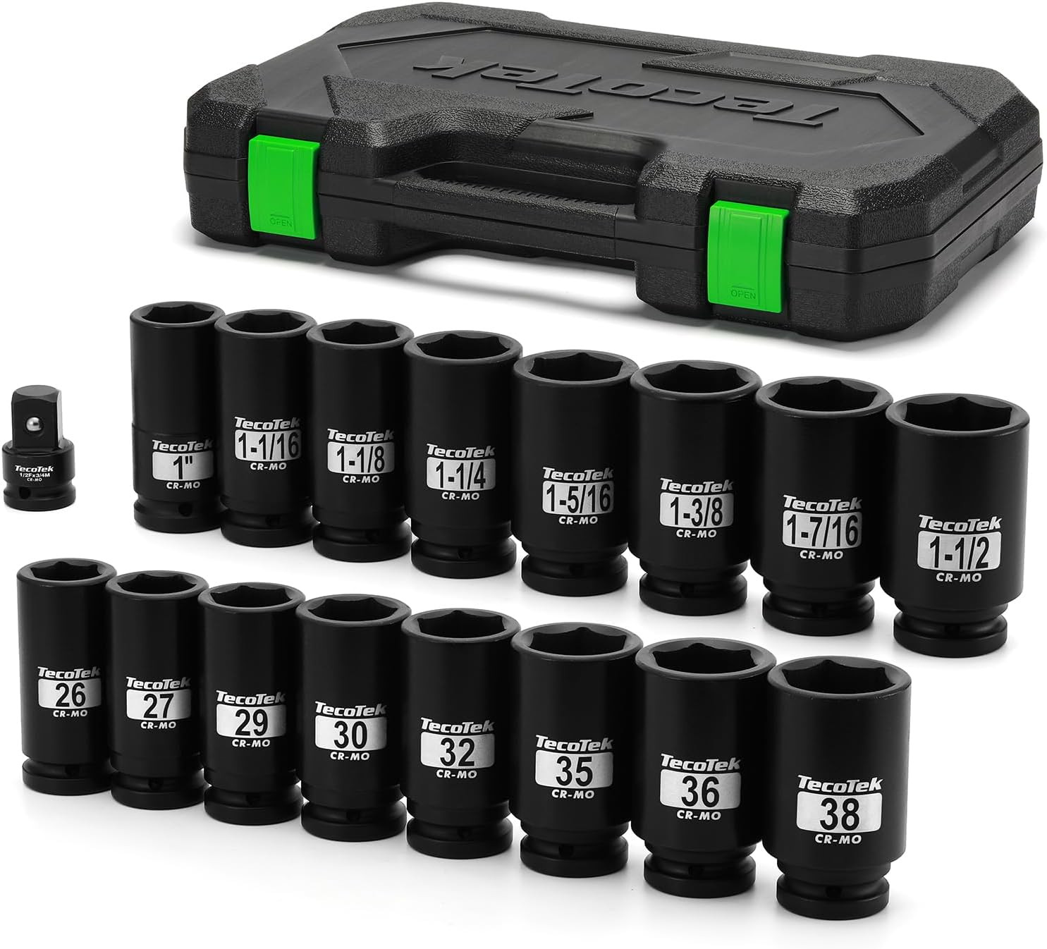 3/4″ Drive Deep 6-Point Impact Socket Set 1/2″ F to 3/4″ M Impact Socket Adapter