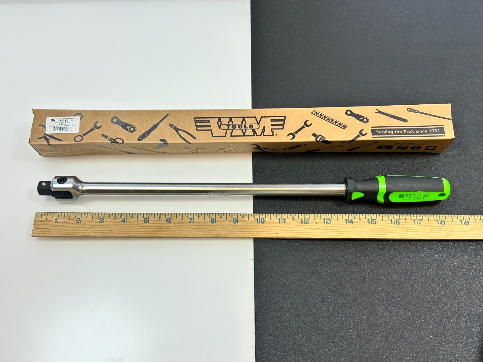 NEW VIM PRO 1/2″ Drive 18″ Indexing Breaker Bar w/ ERGO Soft Grip Handle, IBB818