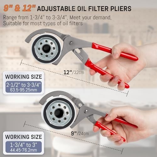 8-Piece Adjustable Oil Filter Wrench Set, 3-Jaw Pliers & Tools for Car, Truck, M