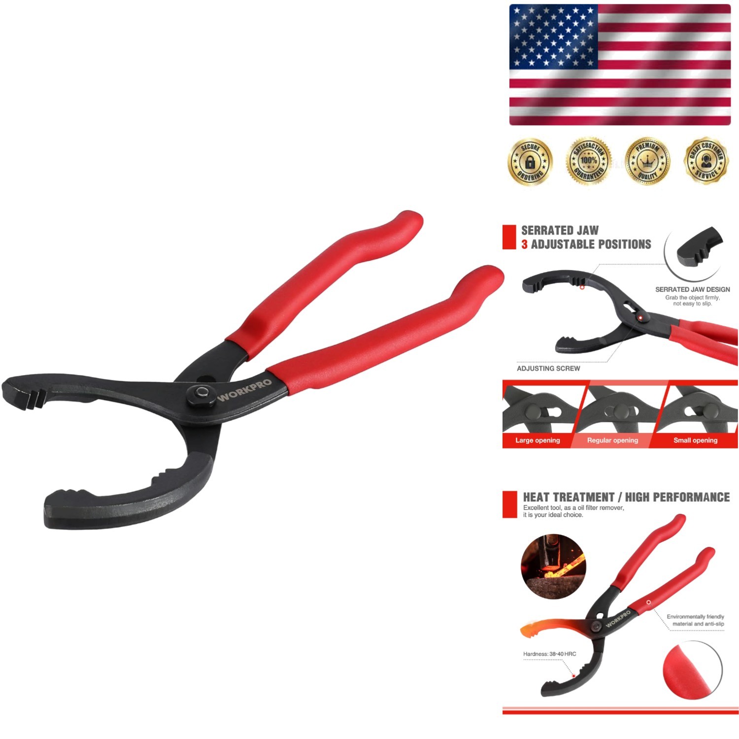 Heavy-Duty 12″ Adjustable Oil Filter Wrench with Red Non-Slip Grips – Workpro