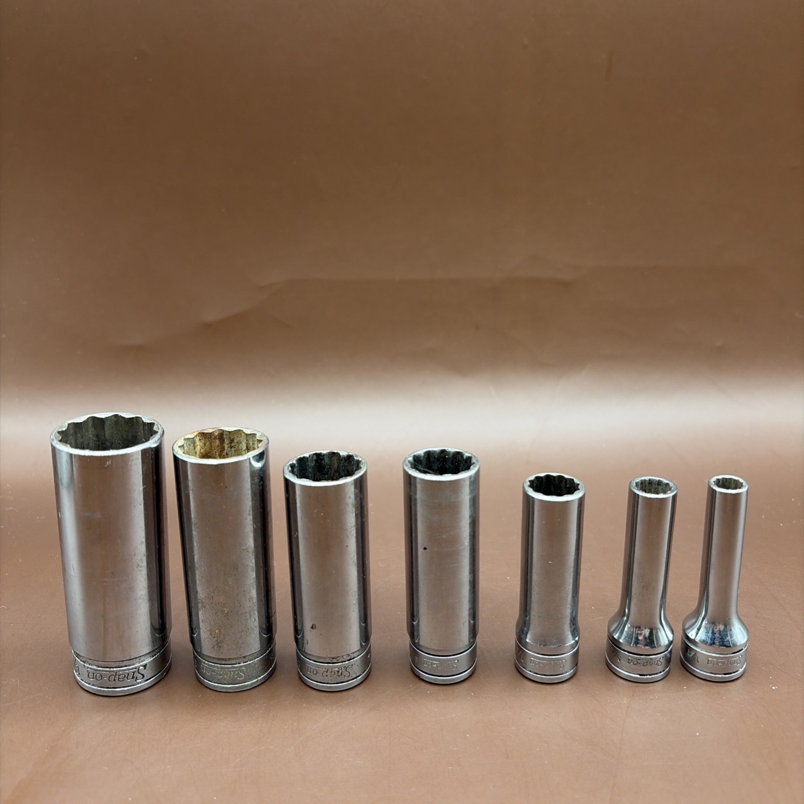 Snap-on Tools 7pc 3/8″ Drive SAE 12pt Deep Standard Socket Set SF081-SF261 USA
