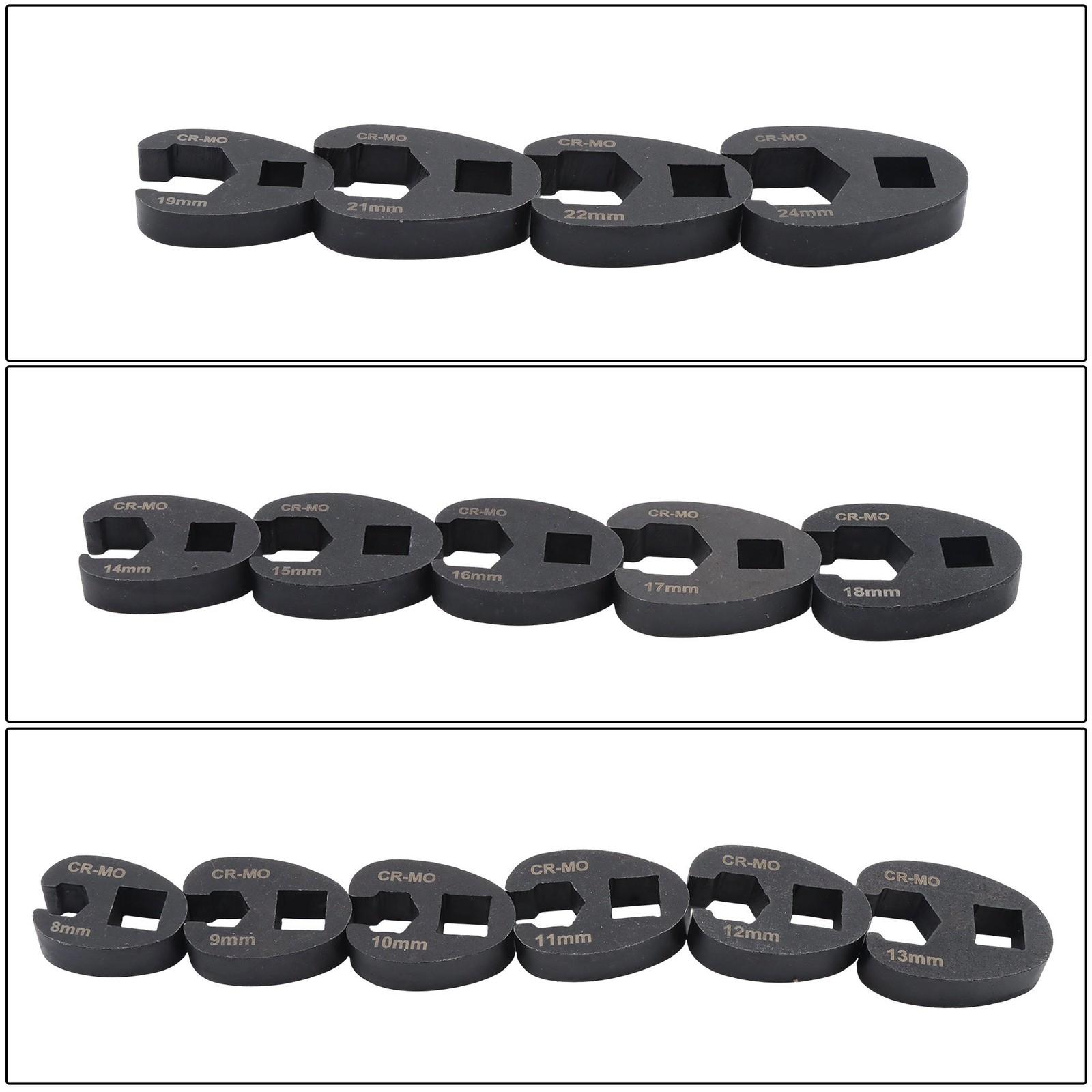 15-Piece Crowfoot Flare Nut Wrench Set Metric 3/8″ and 1/2″ 8 to 24 mm Nuts