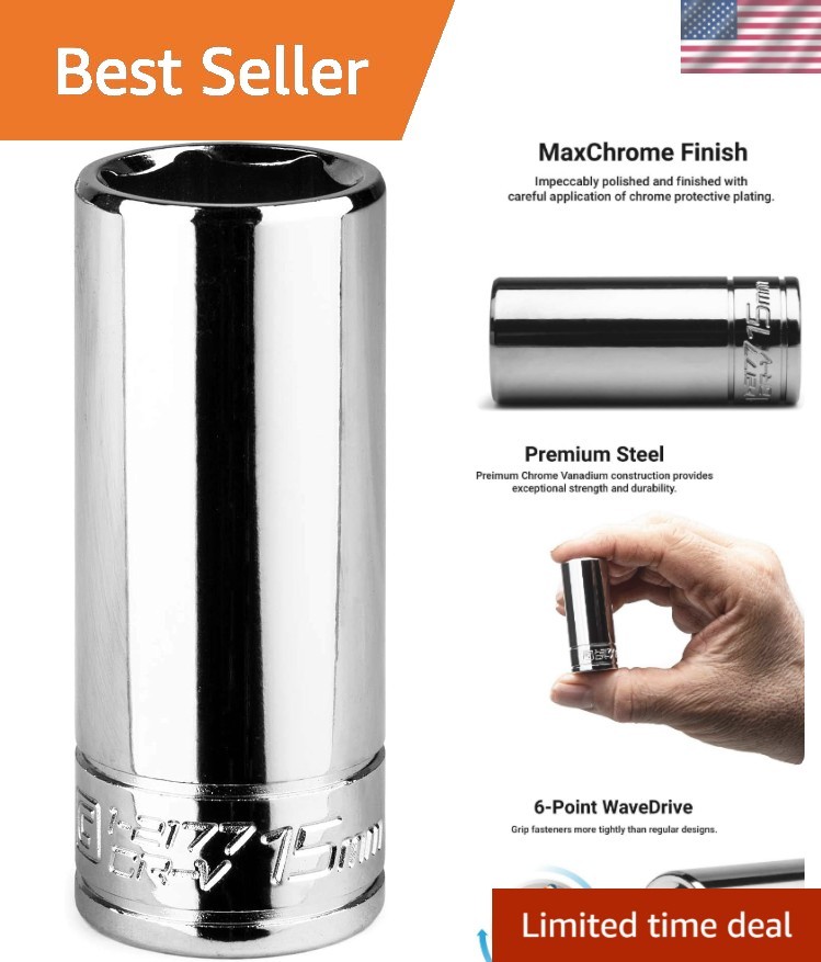 Reliable 15 mm Deep Socket, 1/4-Inch Drive, Chrome Vanadium, 6-Point Quality