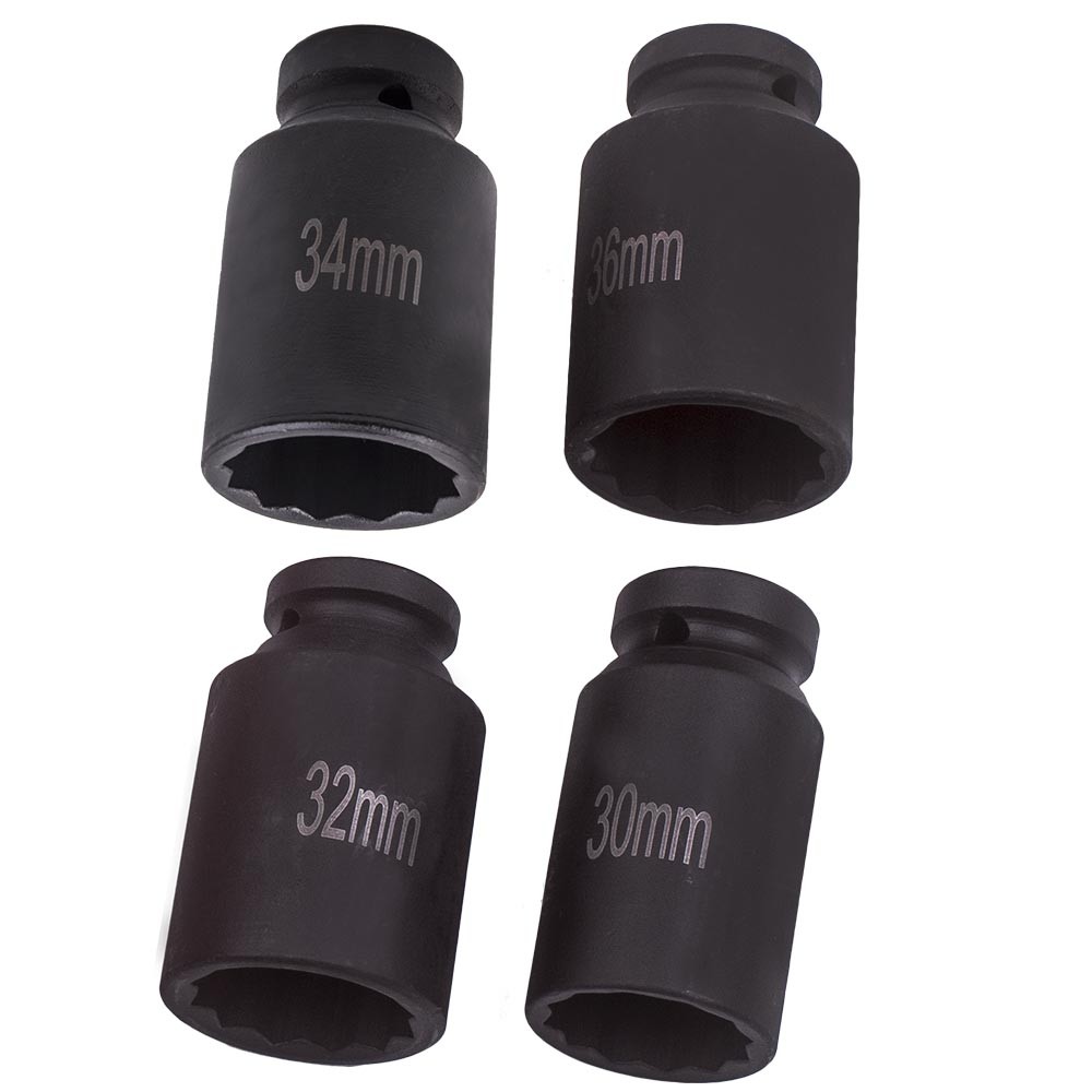 12 Point 1/2» Drive Deep Spindle Axle Nut Socket Set 30mm 32mm 34mm 36mm