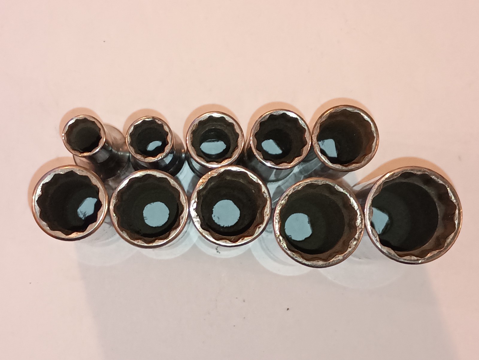 10pc Snap On 3/8″ Dr. 12 Point Deep Socket Set SFM 8,9,11,12,13,14,15,16,17,19mm