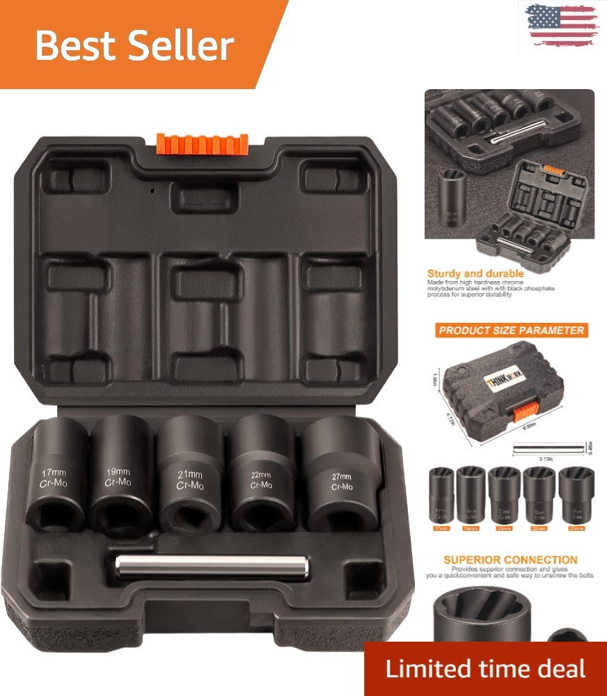 Durable 1/2 Inch Drive Lug Nut Extractor Kit – 6 Piece Tool Set for Easy Removal