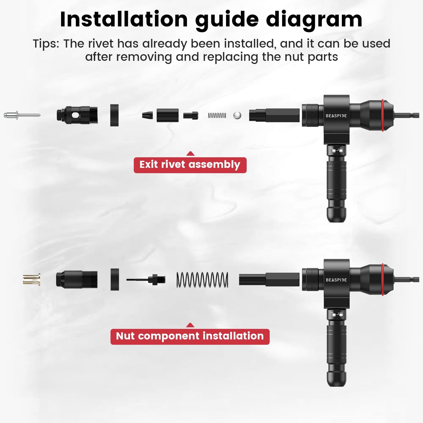 Beaspire Rivet Nut Tool Kit for Drill, 2-in-1 Cordless Gun Adapter