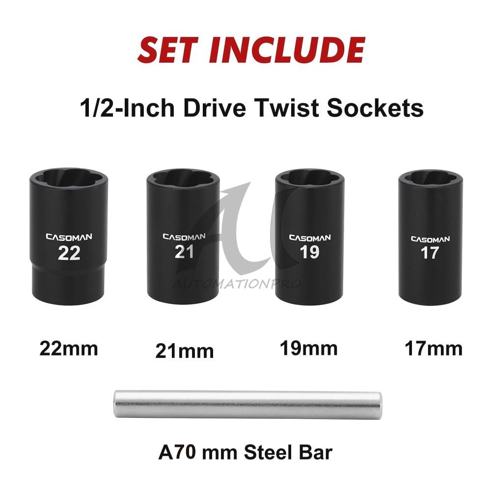 5Pcs Twist Socket 1/2” Drive For Wheel Lug Nut Damaged Removal and Extractor US