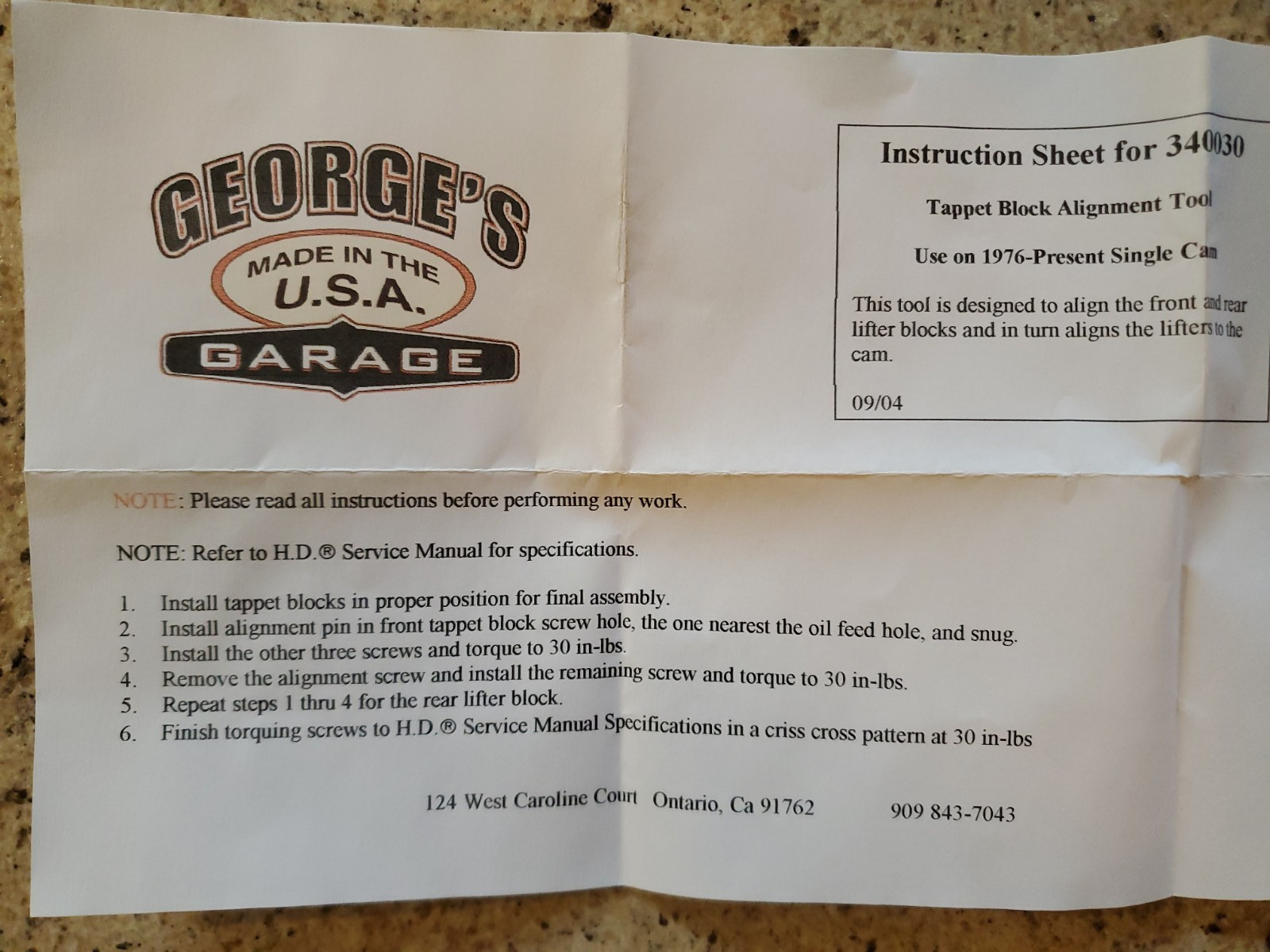 George’s Garage USA Tappet Block Alignment Screws 1976-up big-twin single cam