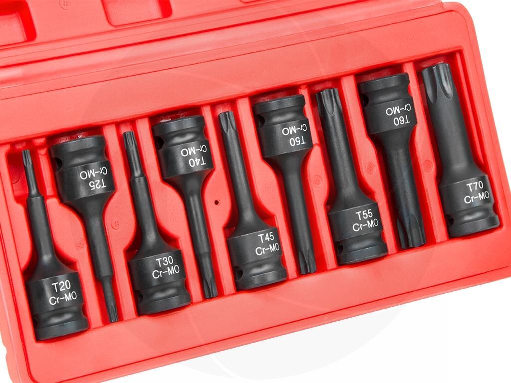 9pcs 1/2inch Drive Long T20-T70 Torx 6pt Star Cr-Mo Impact Wrench Sockets Set