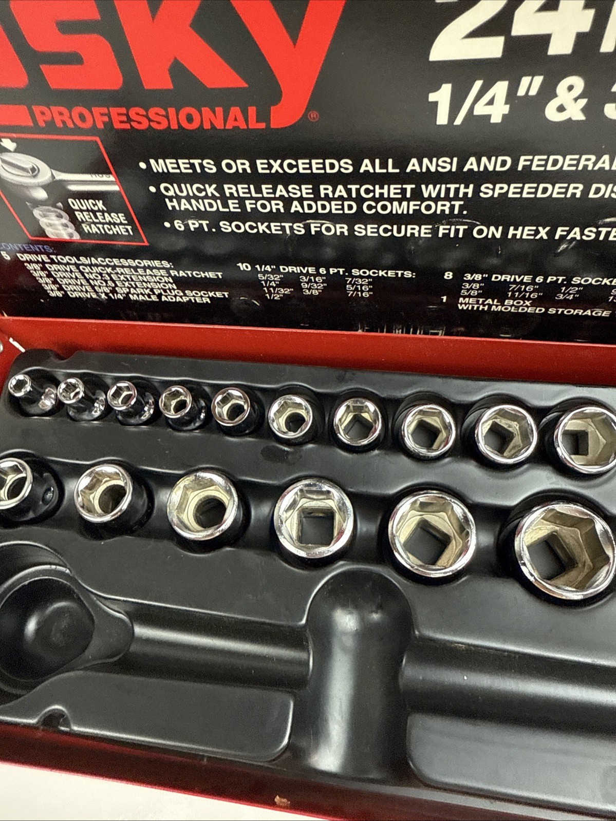 Husky Professional 24 Piece SAE Socket Set 1/4 & 3/8 Drive Made in USA Like New