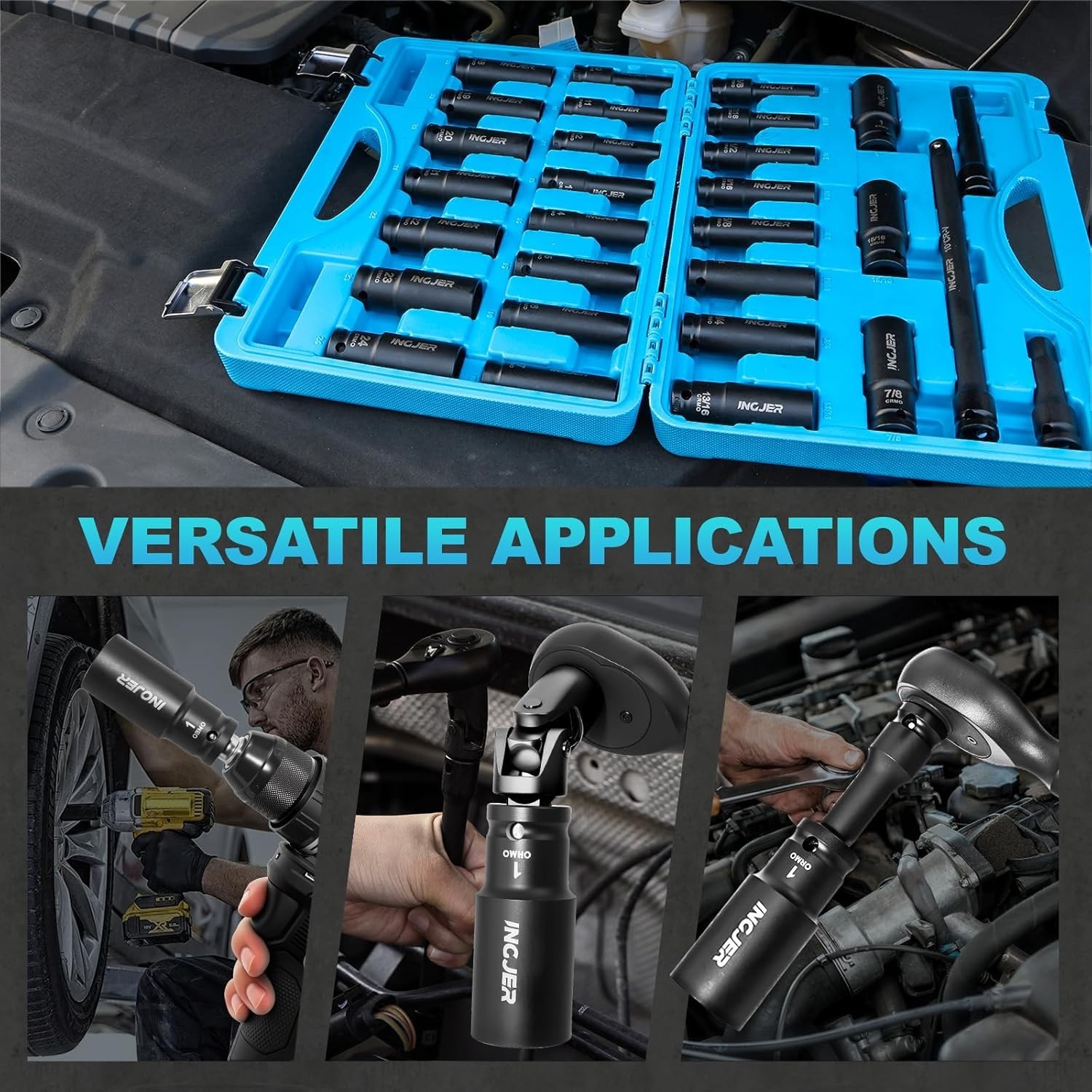 29PCS Impact Socket Set 1/2″ Drive SAE Metric Deep CR-MO w Extensions