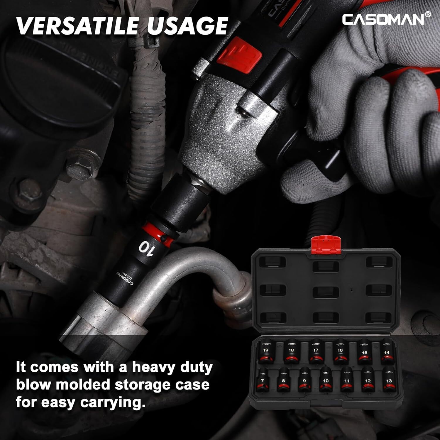 13 PCS 3/8″ Drive Mid-Length Impact Socket Set 12-Point Metric 7mm-19mm CR-MO