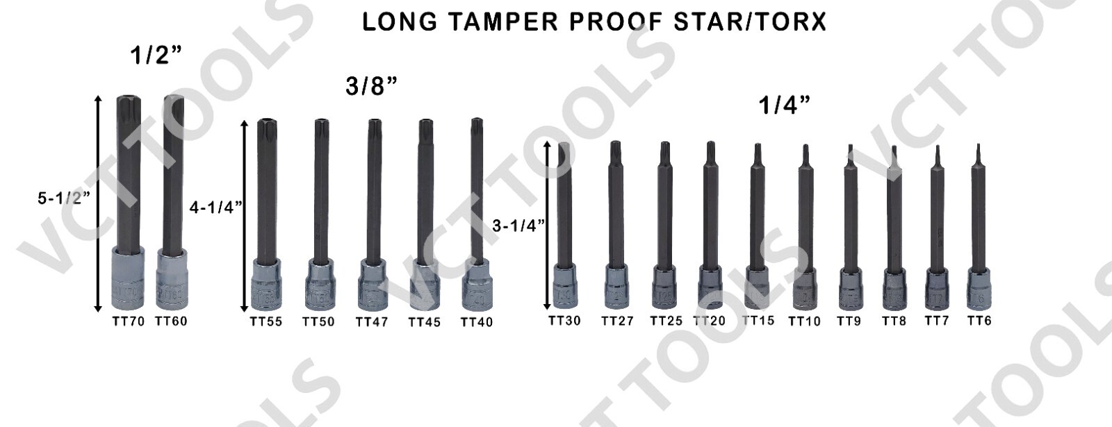 VCT 60pc Master Deep Long Torx, Tamper proof, Torx Plus, E-Torx 6-Point Bit Set