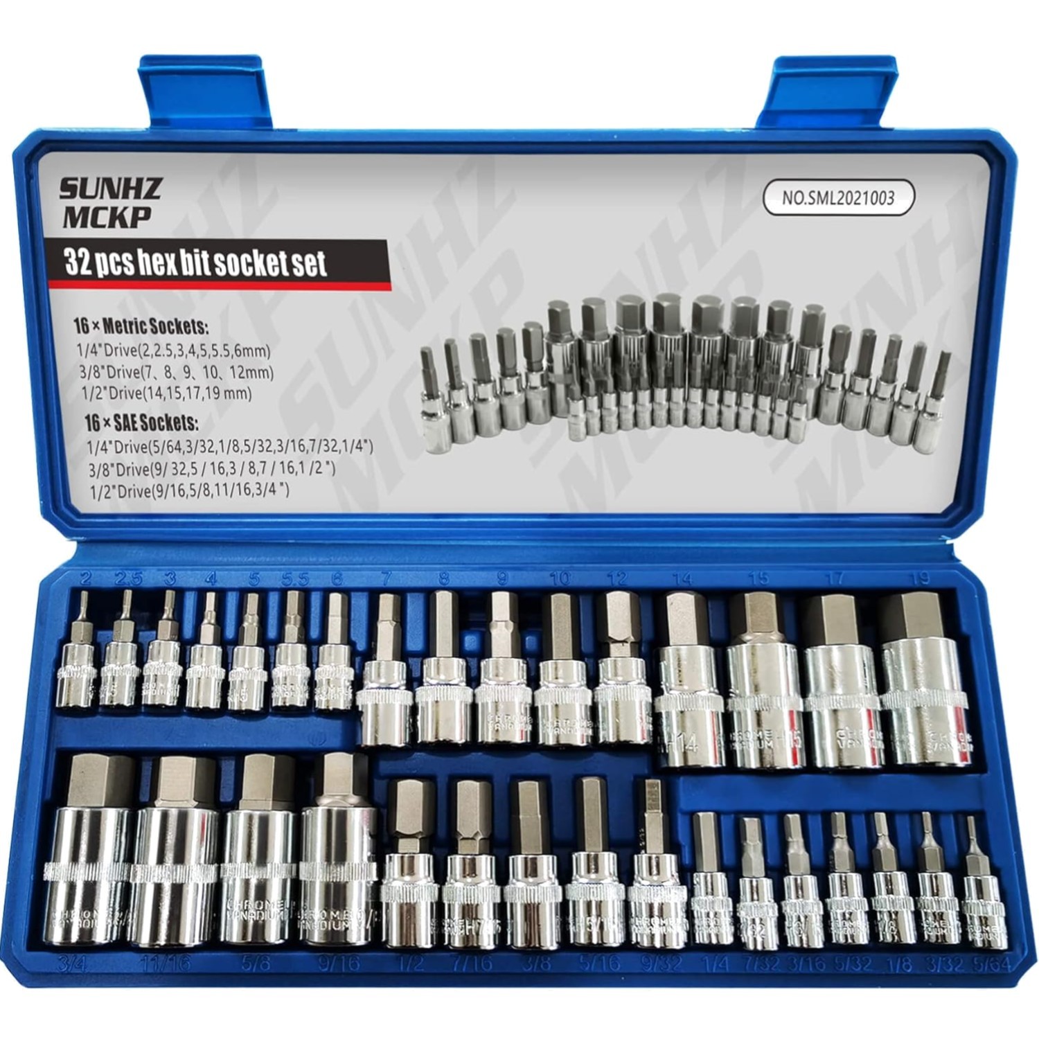 32 Piece Allen Socket Set, Hex Bit Socket Set, SAE Metric Sizes