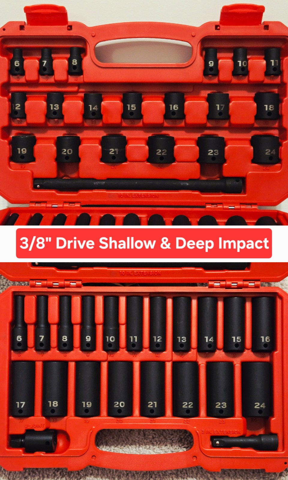 Tekton 3/8″ Drive Shallow & Deep 6-Pt Impact Socket & Accessory Set | SID91401