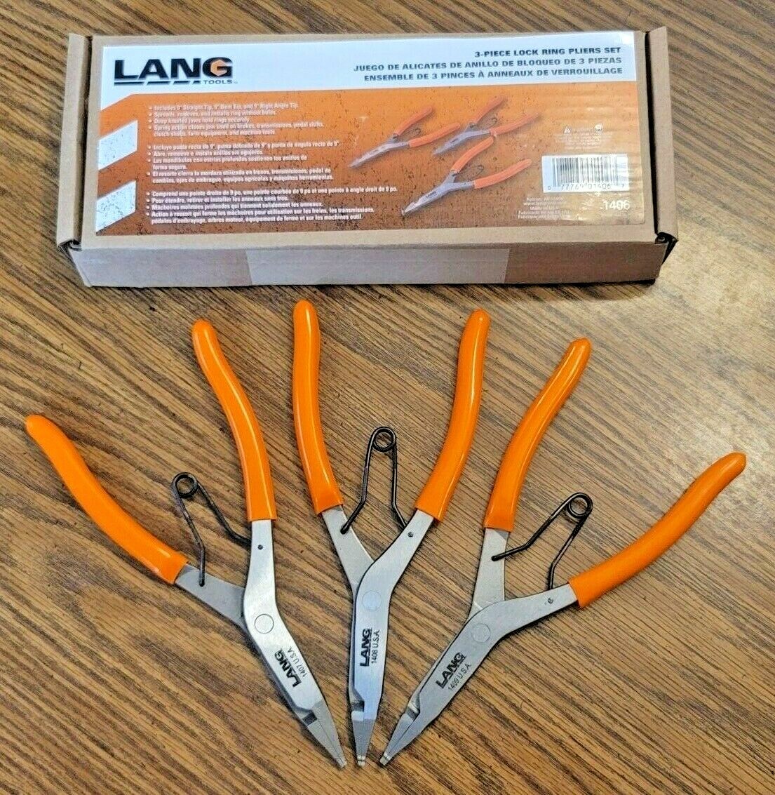 Lang Tools 3pc 9″ HD Straight, Bent & Angled Tip Lock Ring Pliers, USA! #1406