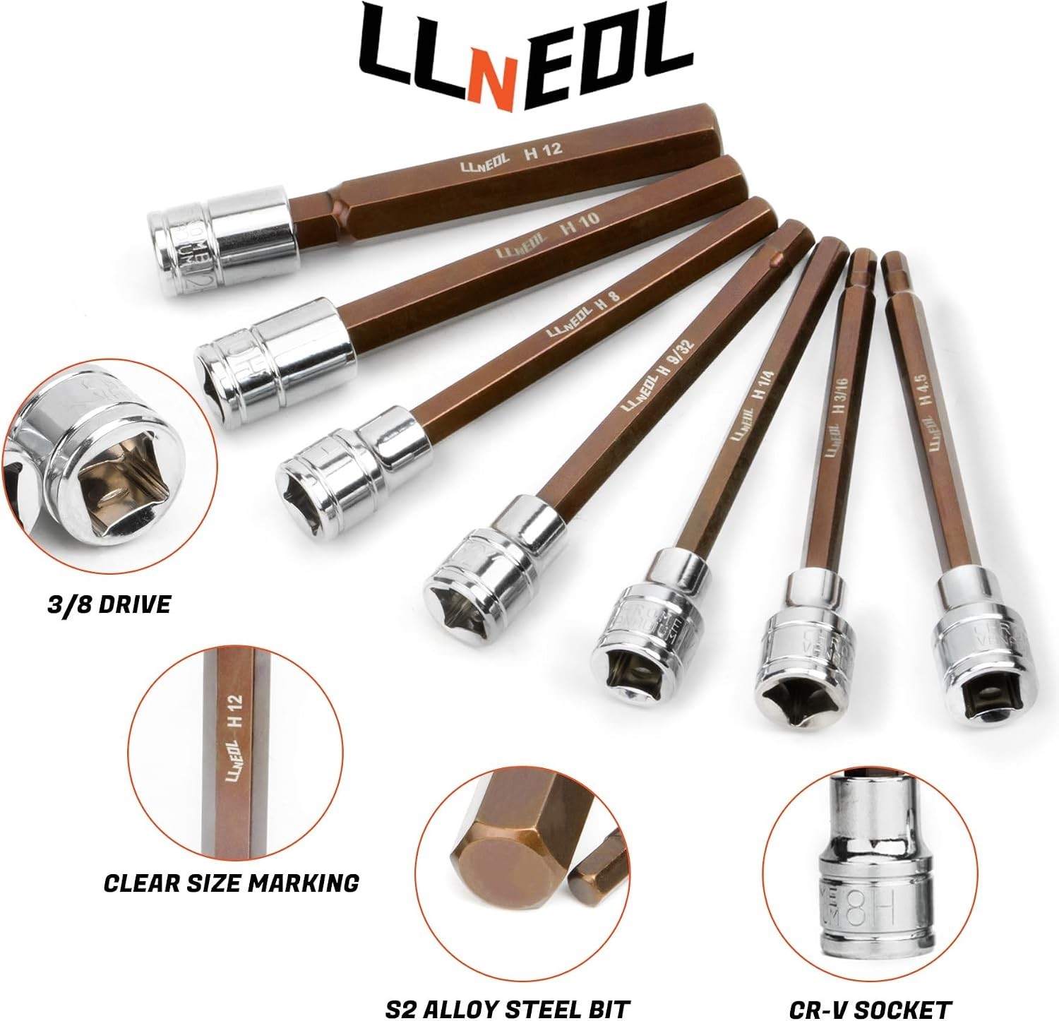 Extra Long 3/8 Inch Drive Hex Bit Socket Set – 19 SAE & Metric Sizes Included