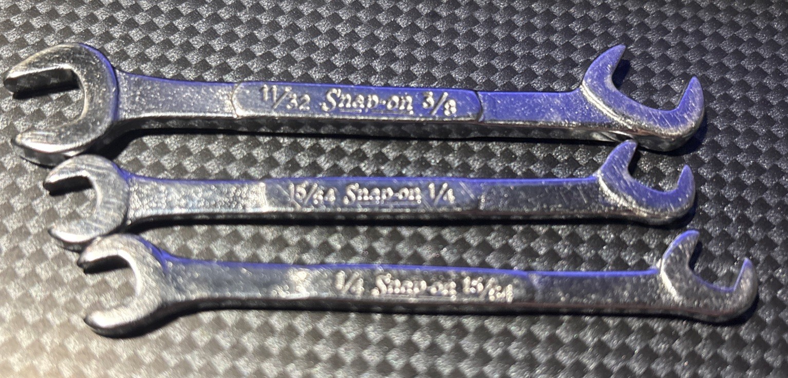 Snap On 3 Piece SAE Ignition 4 Way Open End Angle Wrench Set DS Series
