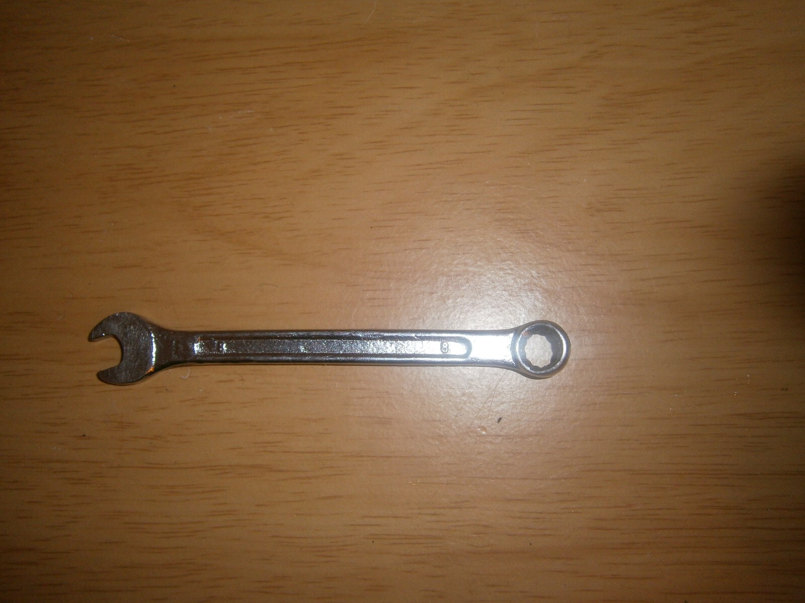 Vintage silver tone spanner. 8mm both ends.(E6c)