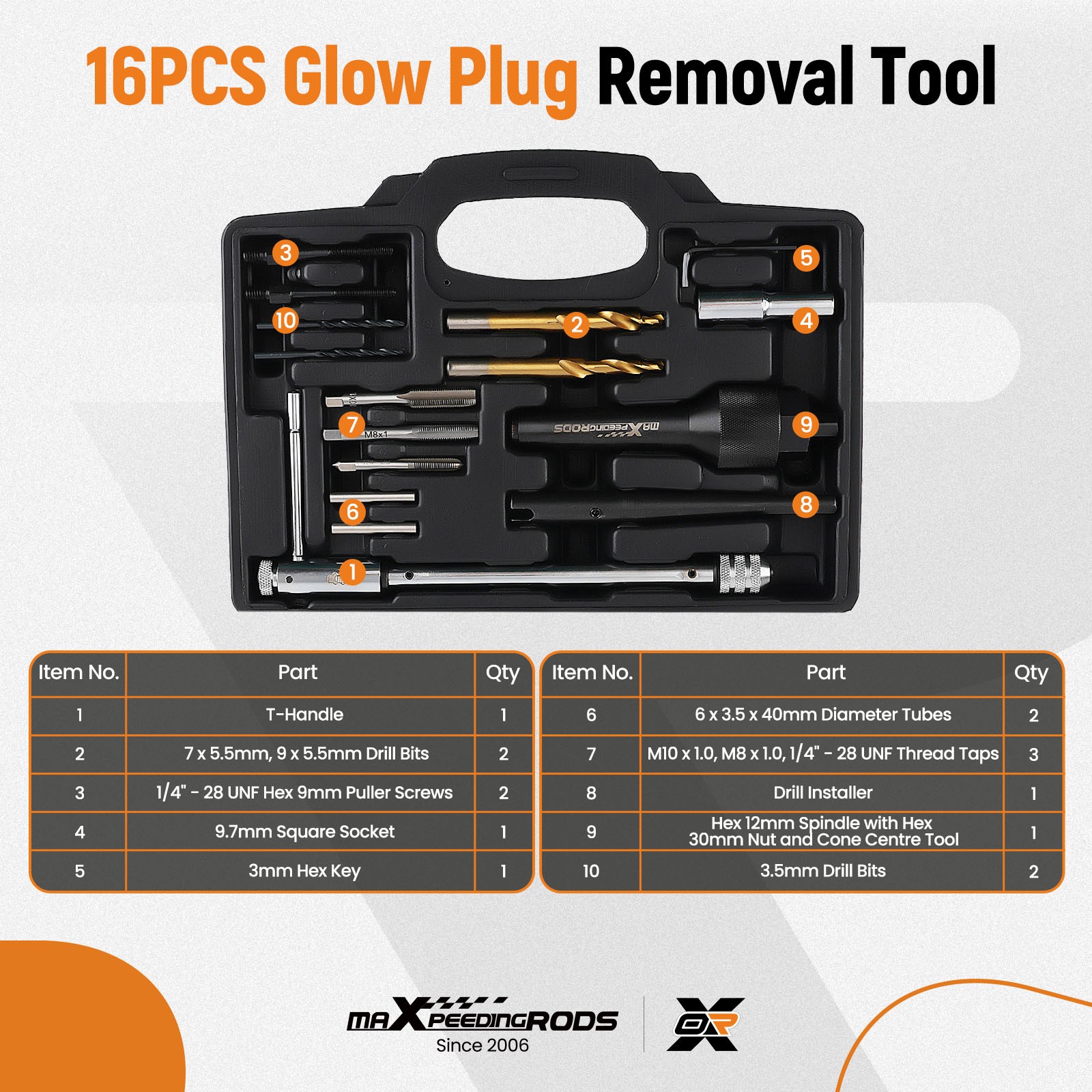 Damaged Glow Plug Removal Remover Tool Kit 16* Set 8mm 10mm Glow Plugs