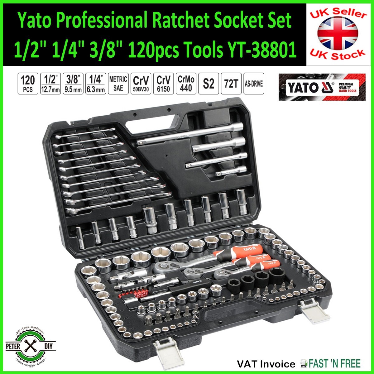 SOCKET SET RATCHET Yato Professional Tools 1/2″ 1/4″ 3/8″ 120pcs Tools YT-38801