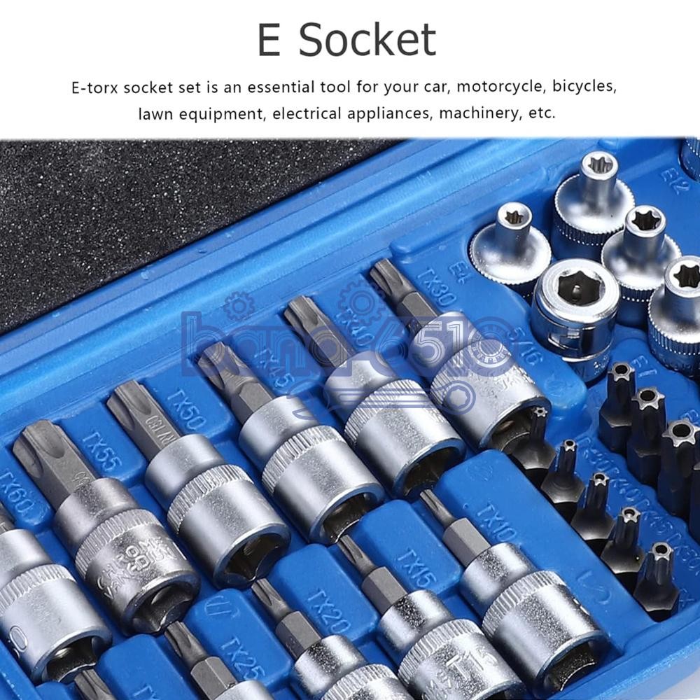 34pcs Torx Star Sockets & Bit Set Male Female E-torx Security Bits 3/8 Drive US