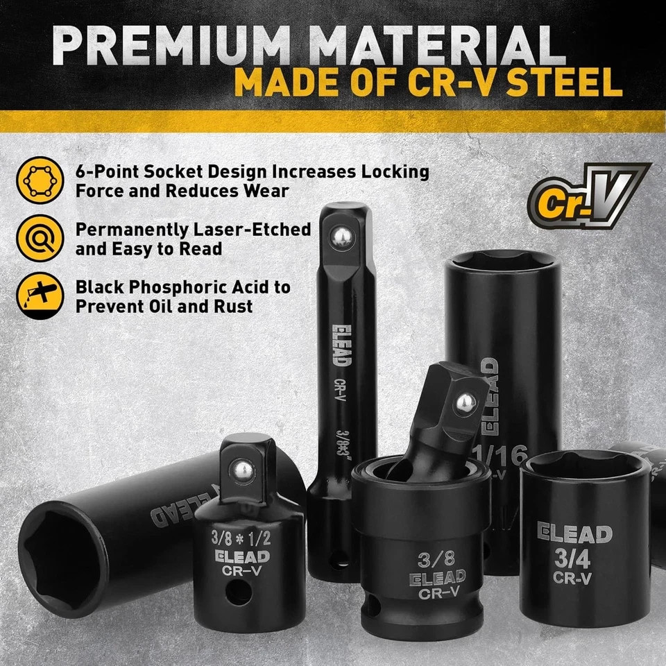 3/8″ Drive Impact Socket Set 50PCS Shallow & Deep Socket Set Metric and Standard