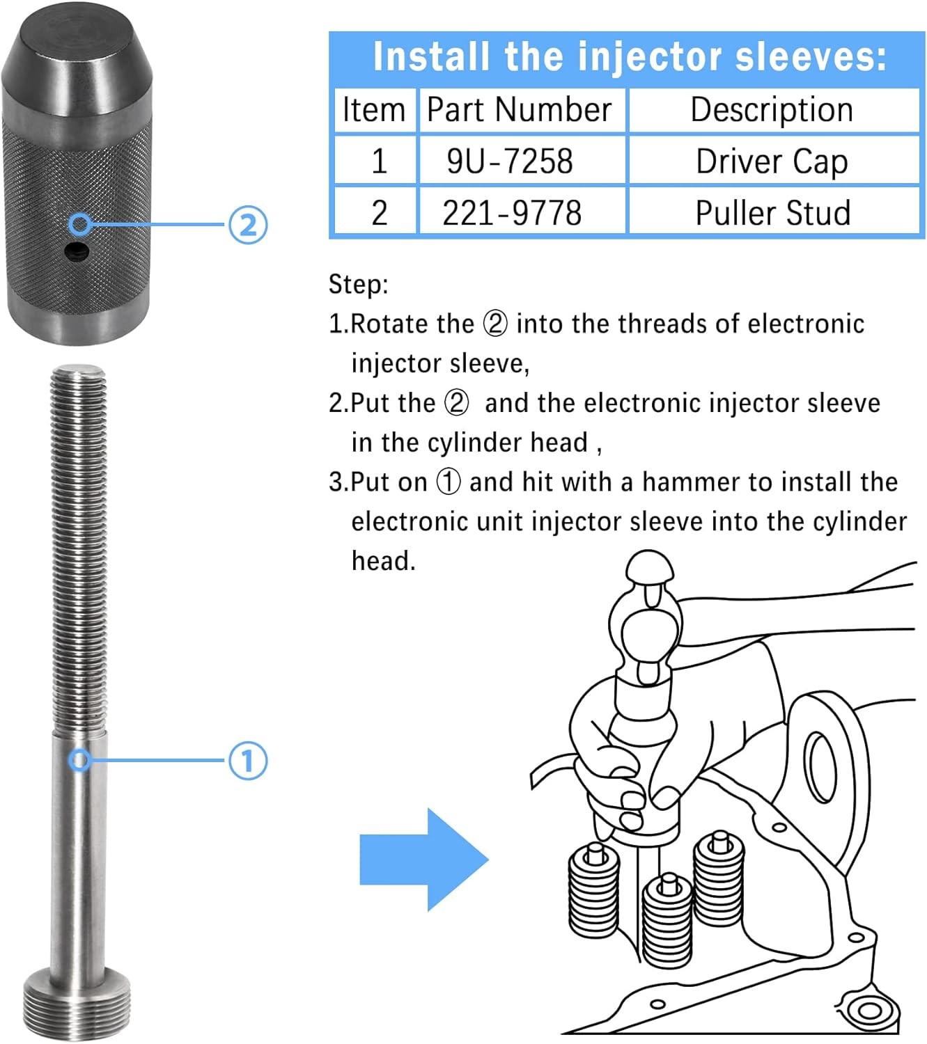 9U-6891 Injector Sleeve Cup Remover & Installer Tools For CAT 3406E C10 C12 C15