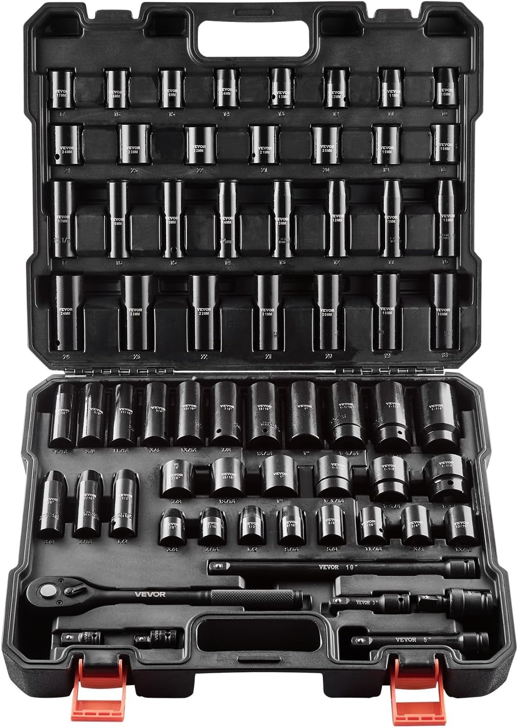 65PCS 1/2 Drive Impact Socket Set SAE Metric Cr-V Steel Case