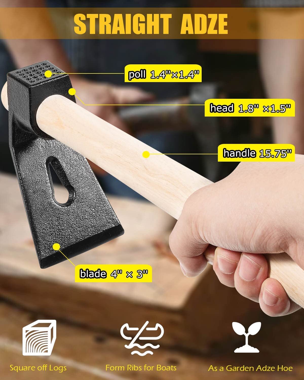 Adze Woodworking Tool Kit for Log Carving Hand Adze Curved Bowl Woodworking Adze