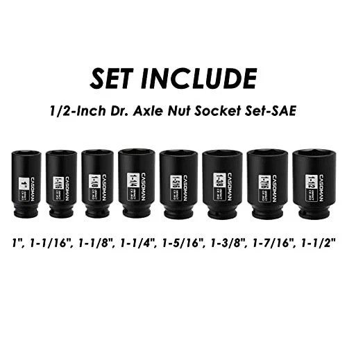 1/2-Inch Drive Deep Axle Nut Impact Socket Set 8 Piece SAE 6 Point CR-MO