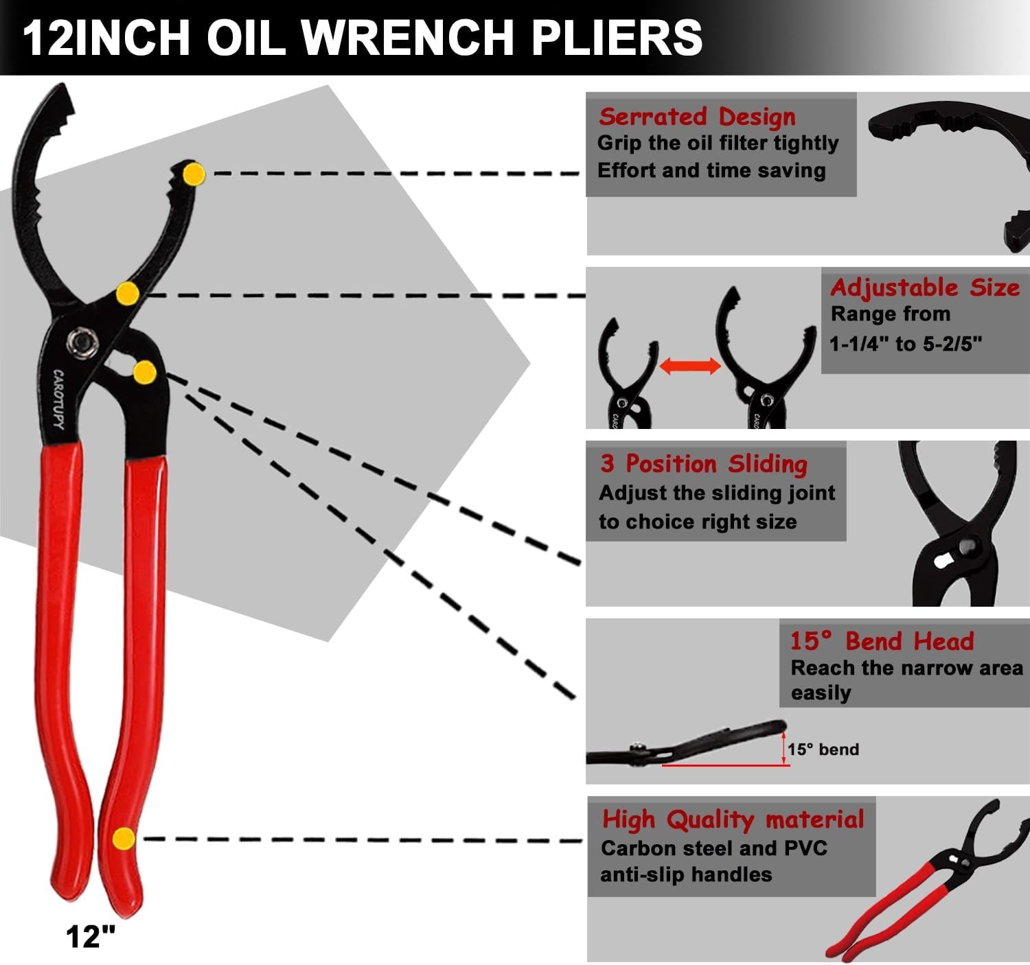 8pcs Oil Filter Wrench Set, 12″ Adjustable 8 PACK, Black&red&silver