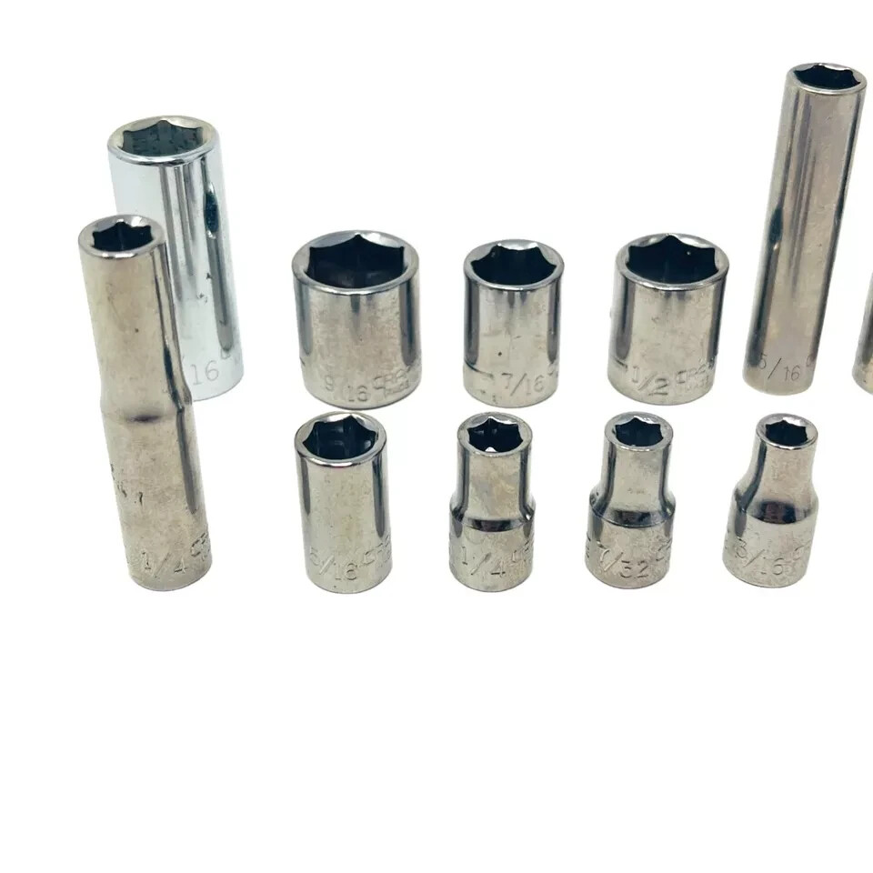 12 Pcs Craftsman 9/16 7/16 1/2 5/16 1/4 7/32 3/16 in Socket Set, Made in USA