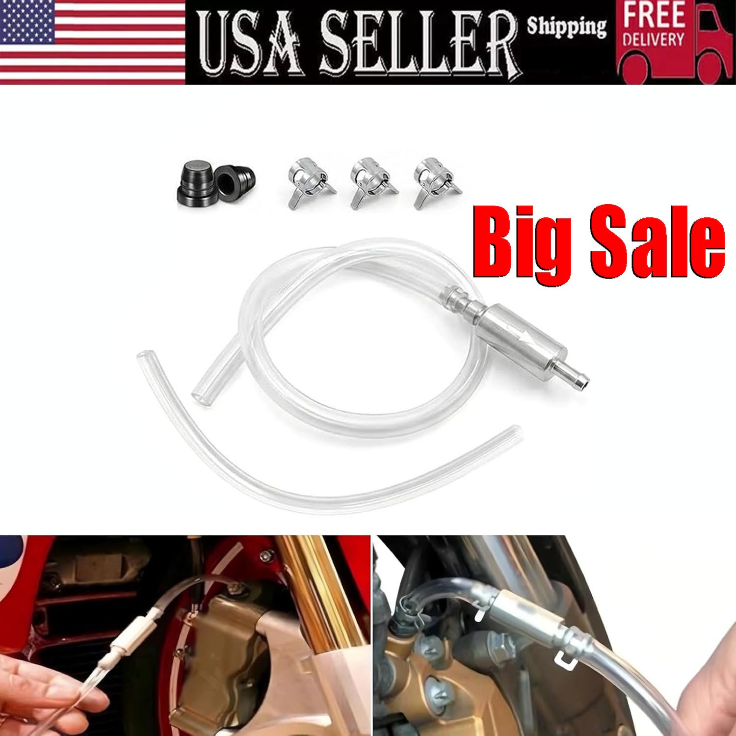 Car Motorcycle Clutch Brake Bleeder Hose One Way Valve Tube Bleeding Tool Set US