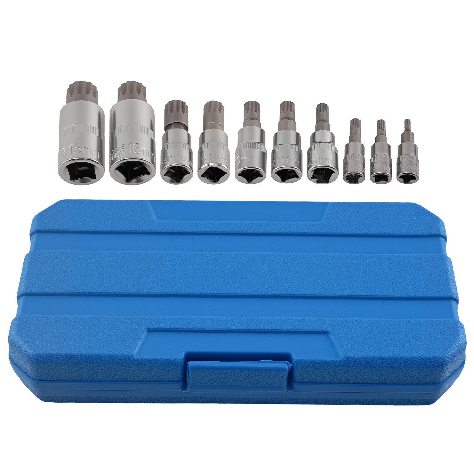10PC Triple Square Bit Spline Socket 1/4 3/8 1/2 Drive M4-M18 CRV Set