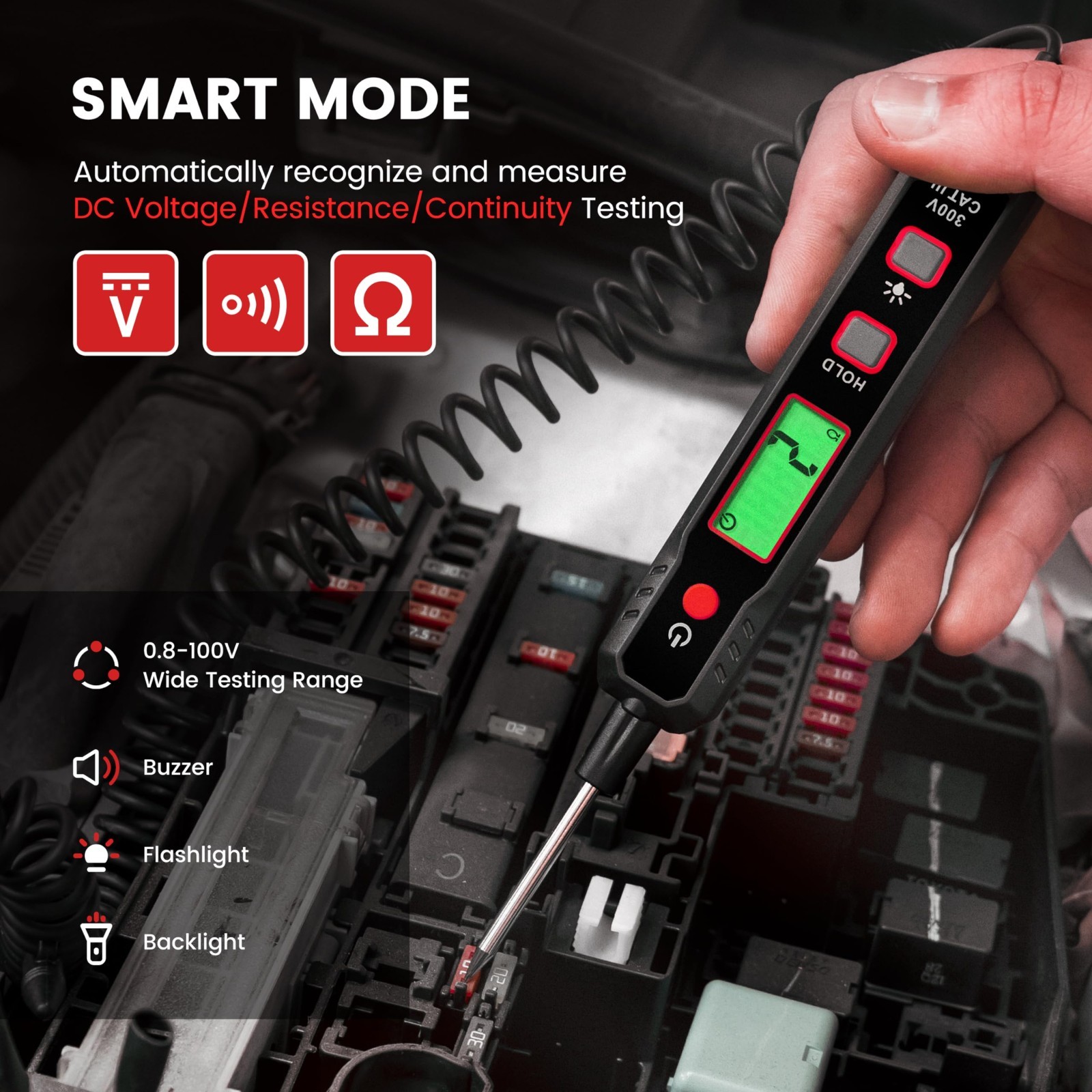 Smart Circuit Tester 0.8V-100V DC Voltage Meter, Digital Test Light, Backlight,