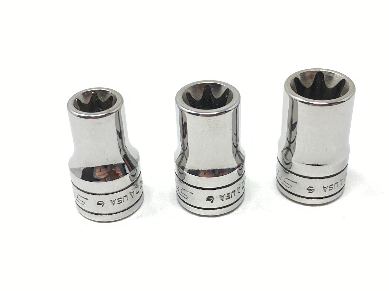 Snap-On Tools FLE Series 3/8″ Drive 10, 12, 14 Inverted E TORX Chrome Sockets