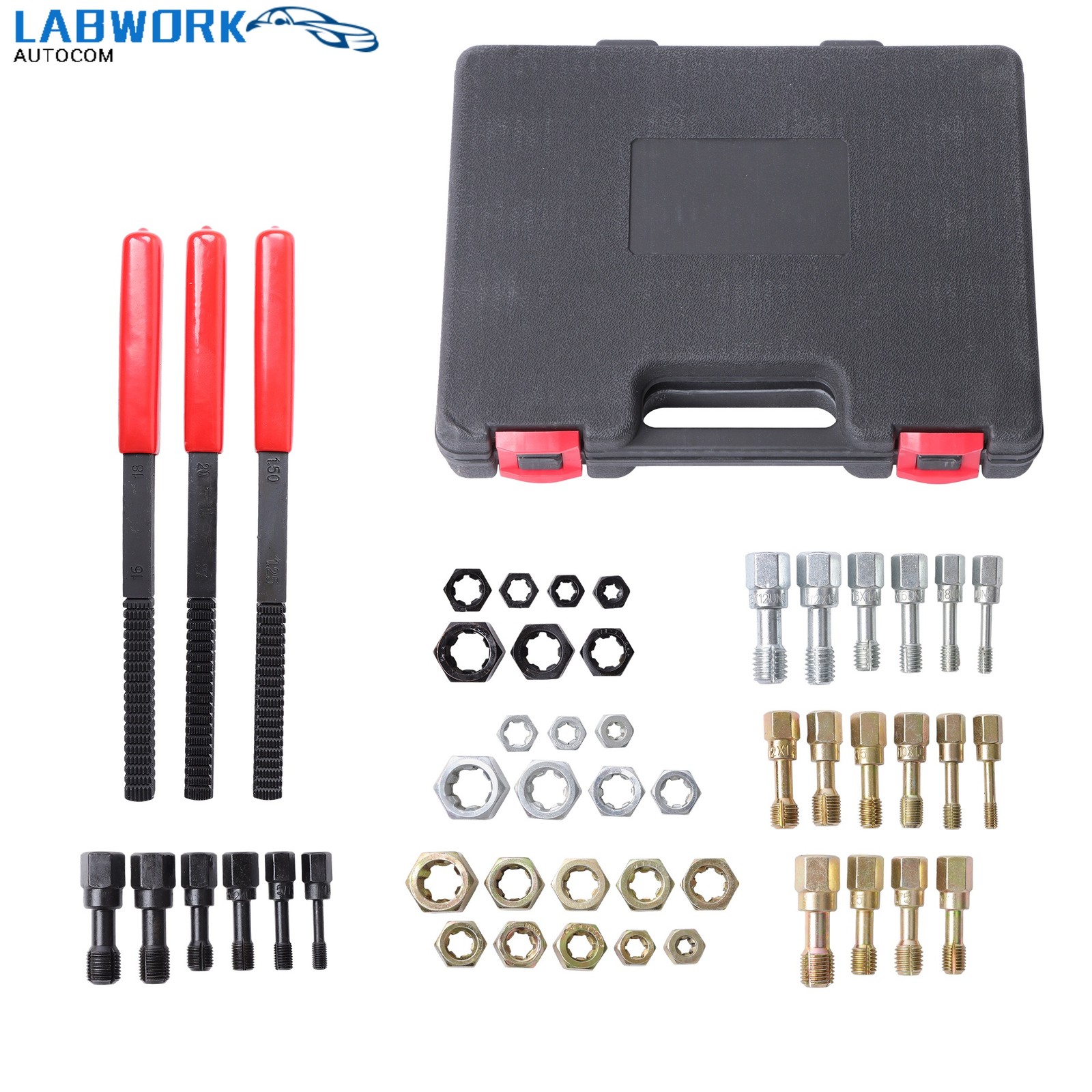 49 Piece SAE Metric Tap Set with Bolt Threading Tools Thread Chaser Kit