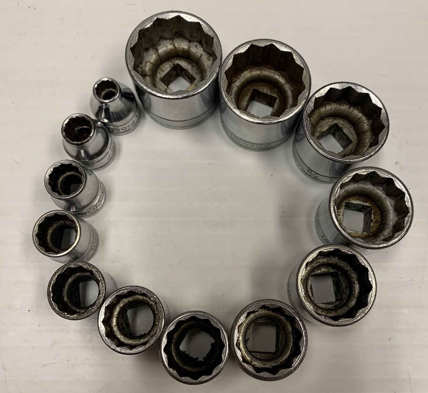 Snap-on USA 13 pc 3/8″ Drive SAE 12 Point Shallow Chrome Sockets F321-F081 U