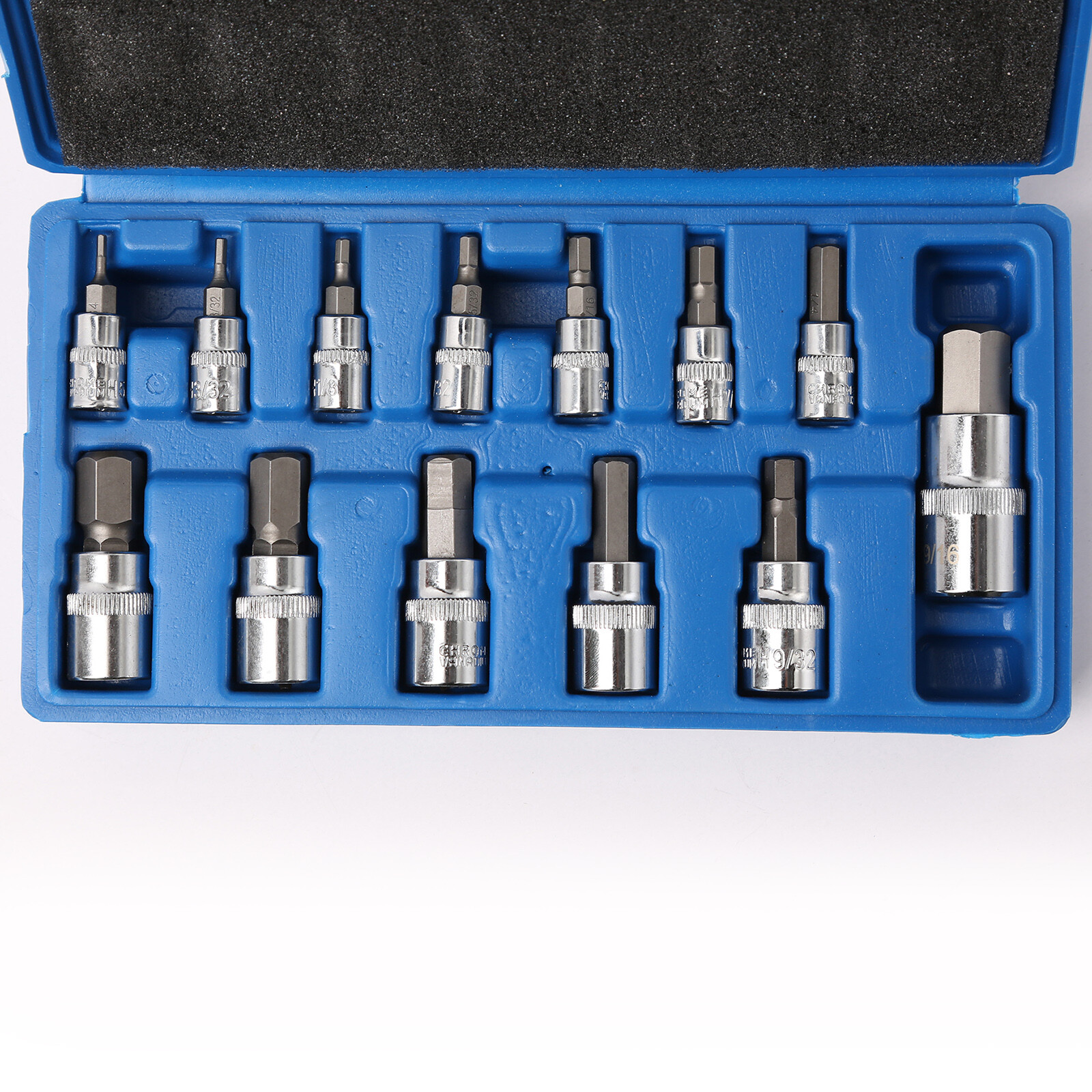 13pc SAE Hex Bit Socket Set Allen Key Ratchet Wrench 1/4″ 3/8″ 1/2″ Drive