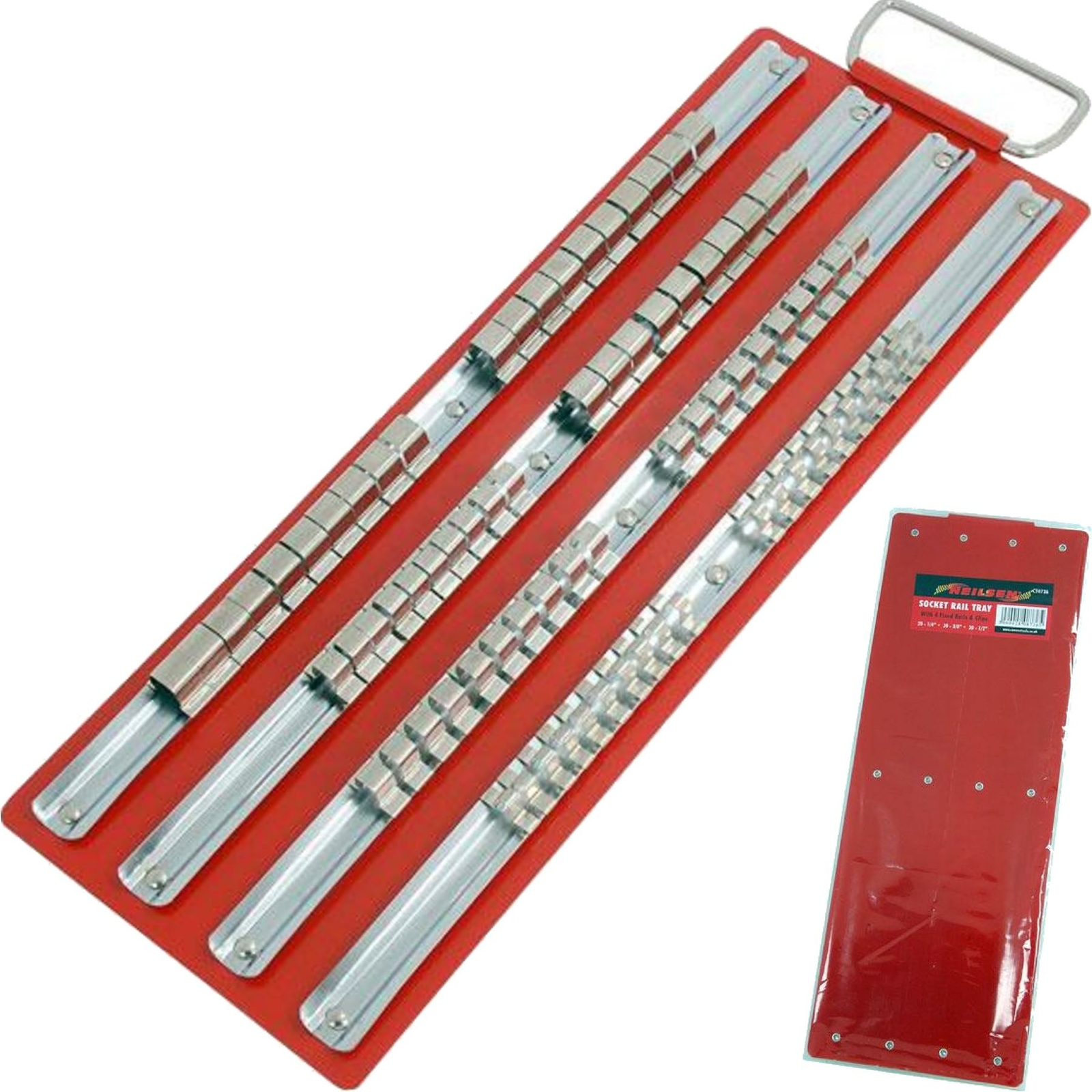 Neilsen 80pc Socket Rail Tray 1/4″ 3/8″ 1/2″ Organiser Storage Holder Metal