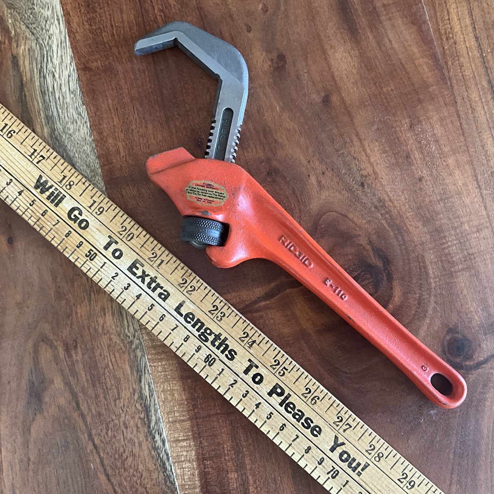 Ridgid Model E-110 Offset Hex Smooth Jaw Pipe Wrench, Red, Made in USA